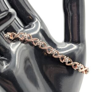 925 Sterling Silver Rose Gold Vermeil .10ct Round Diamond Star Tennis Bracelet